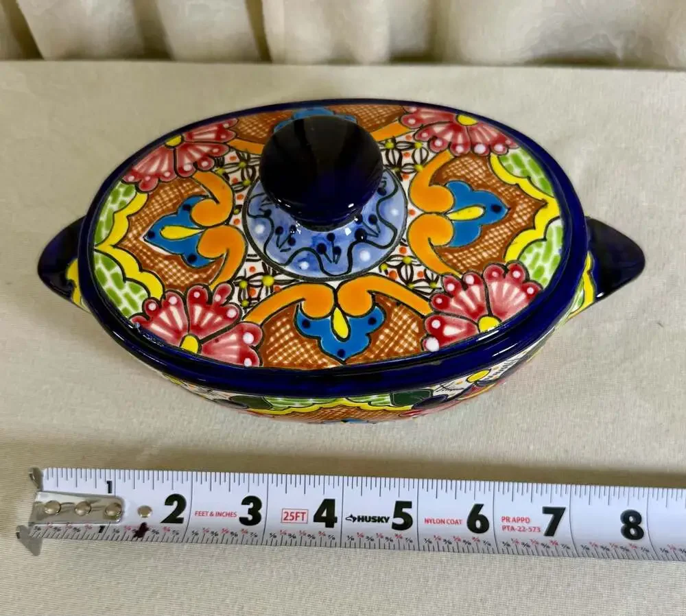 Hand-Painted Mexican Talavera Ceramic Covered Serving Tureen or Tortilla Warmer